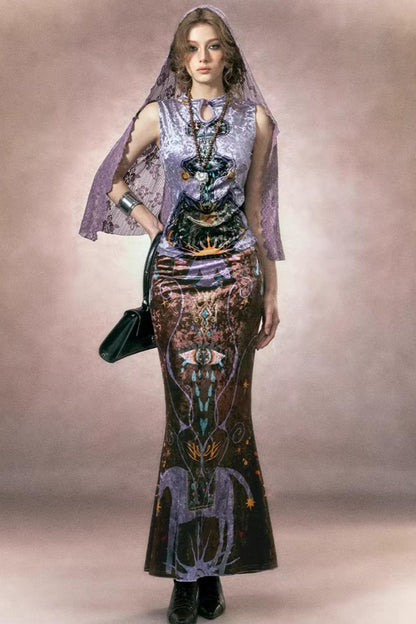 Tarot Velvet Fishtail Skirt Suit Set-Up