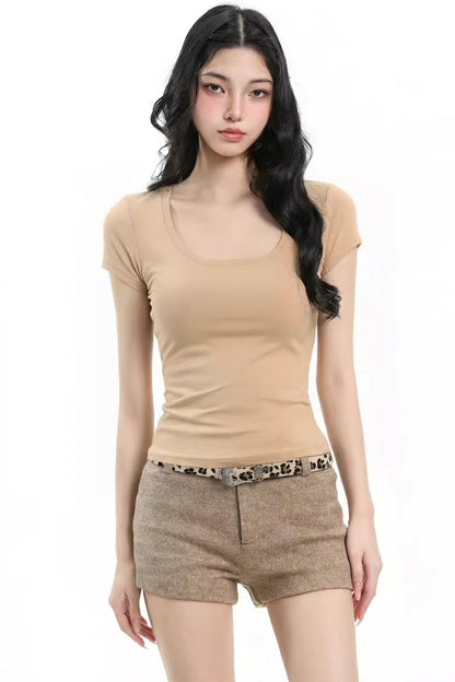 Black Slim-Fit U-Neck Top
