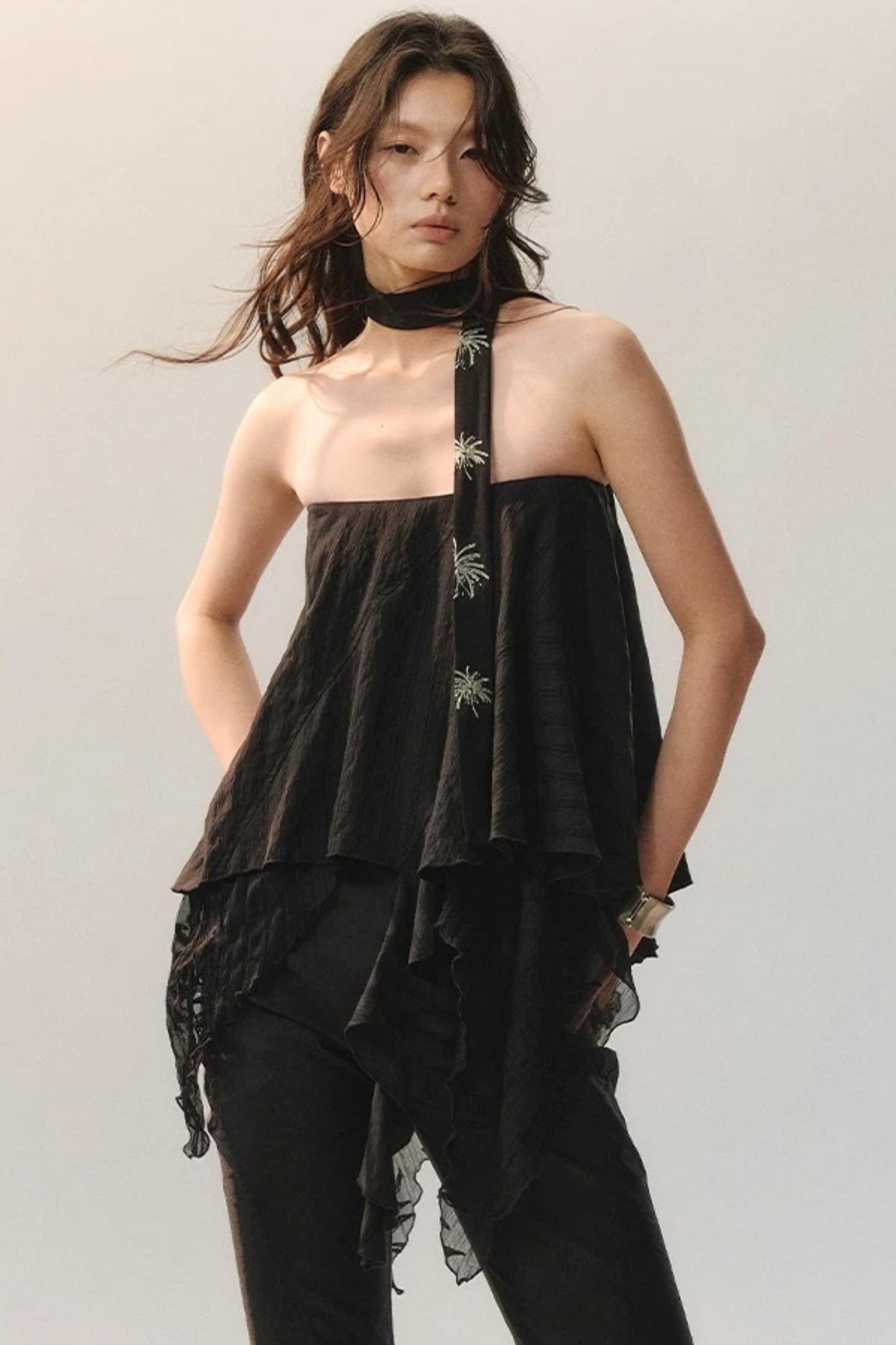 Pantalon Irrégulier à Dentelle Détachable