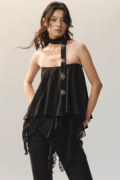 Pantalon Irrégulier à Dentelle Détachable