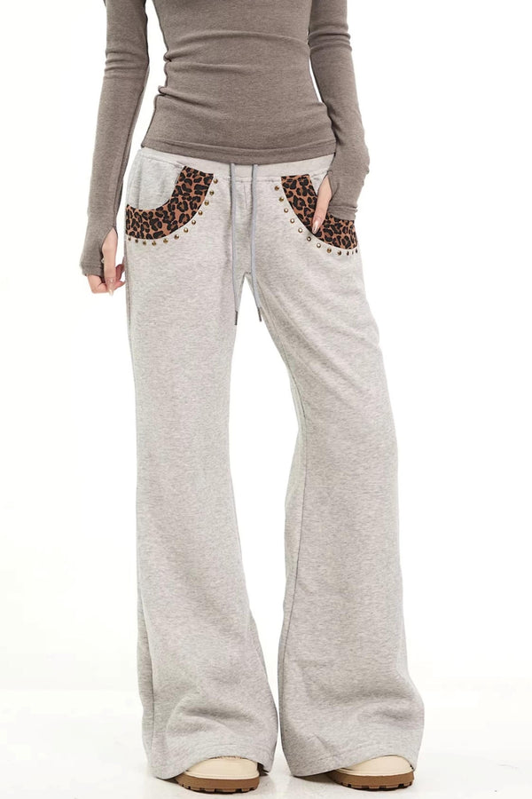 Leopard Print Patchwork Flared Pants