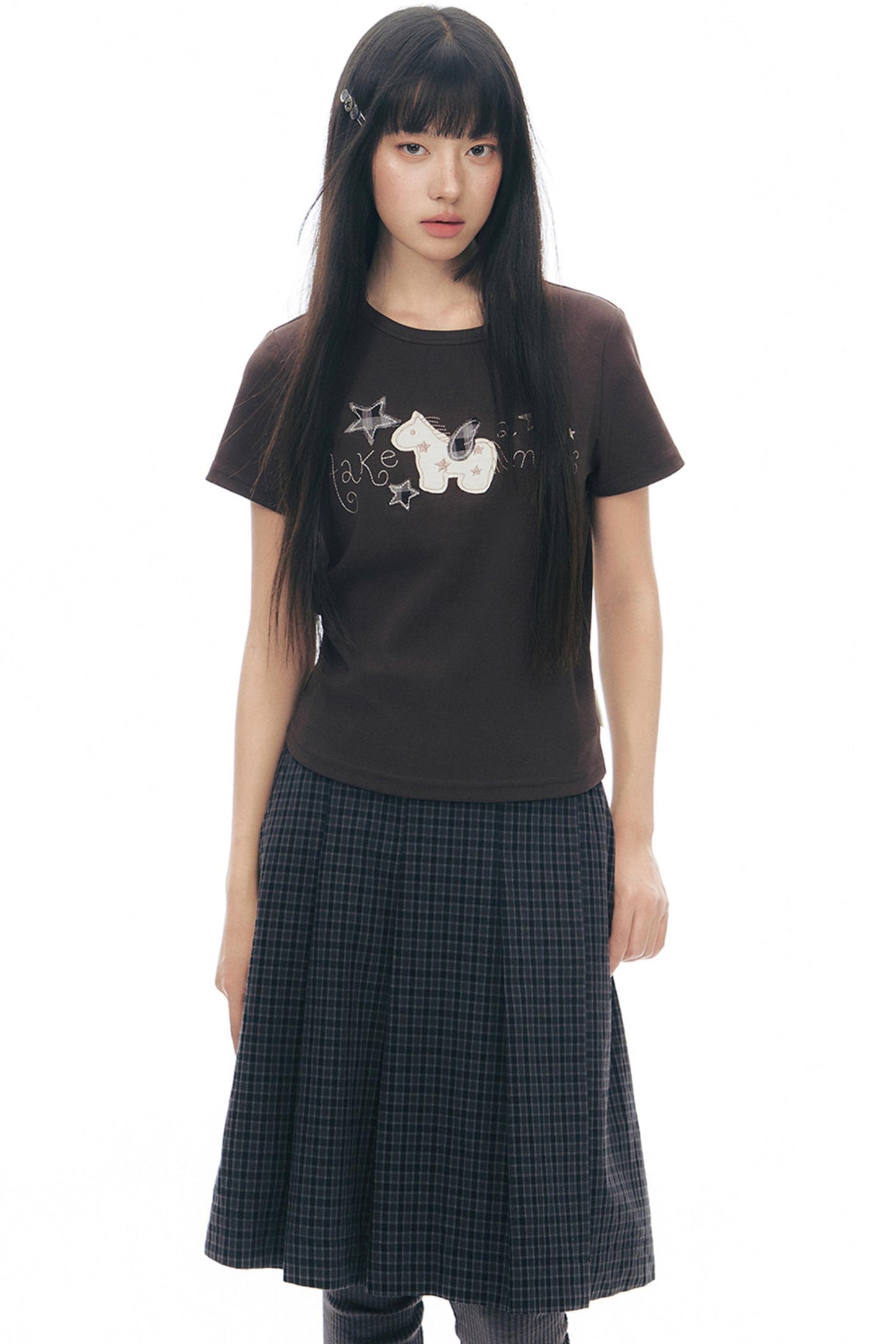 T-Shirt mit Pony-Applikation und Stickerei