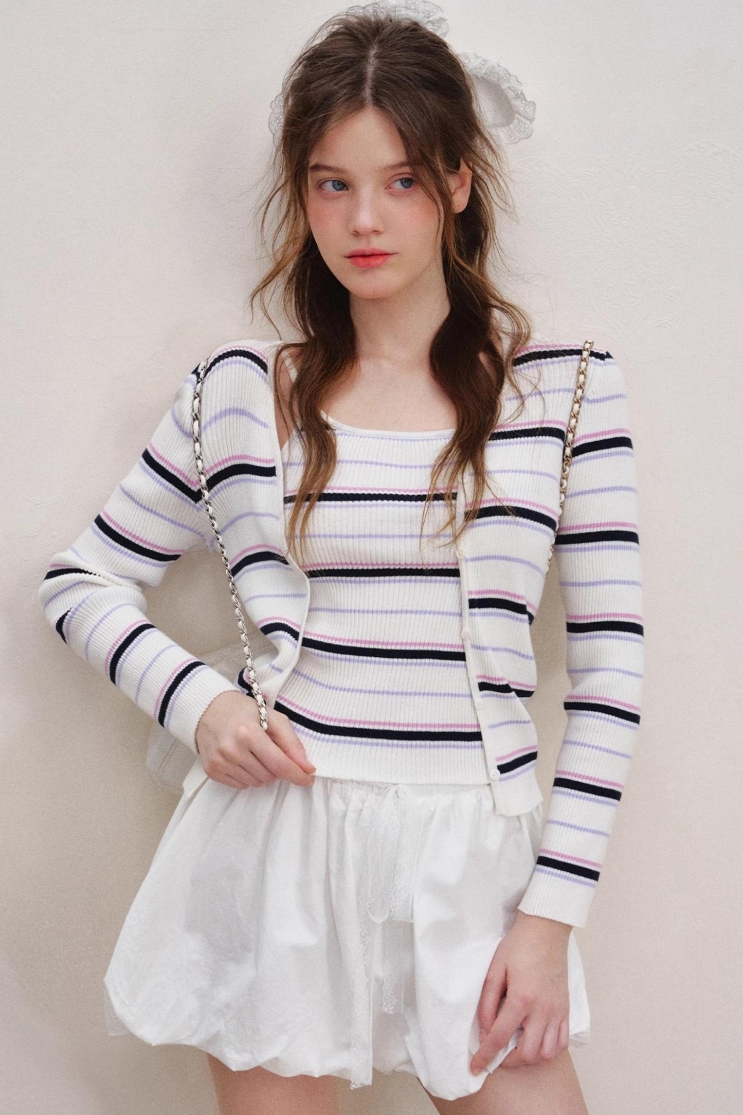 Striped Knit Cardigan Set