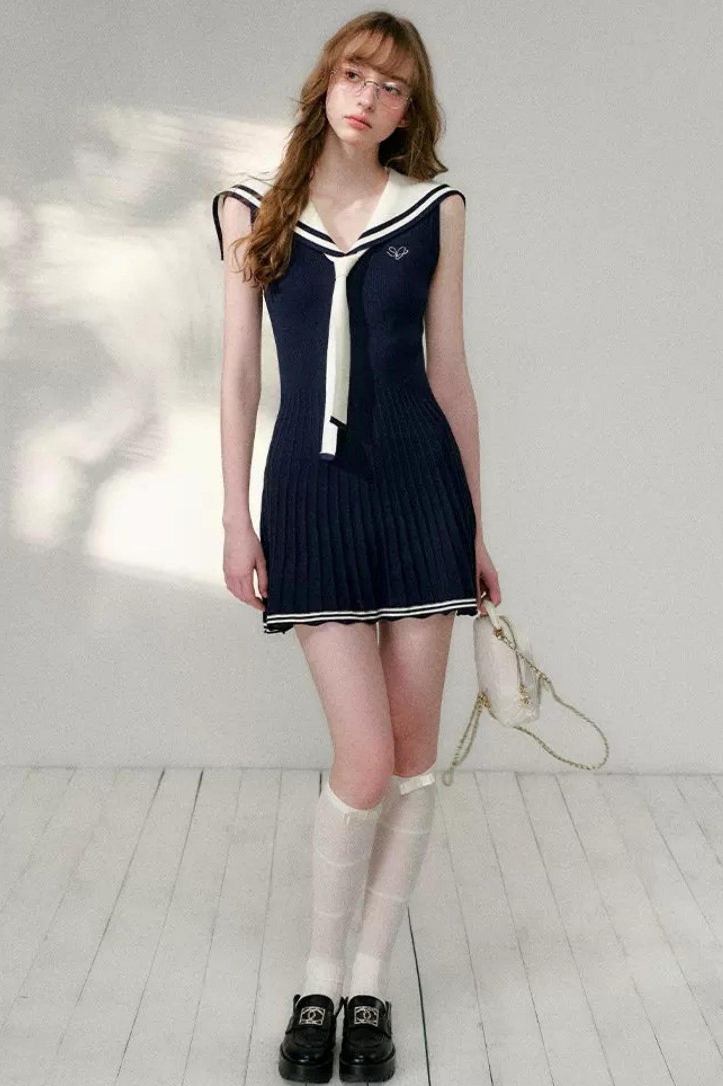 Navy Sailor Collar Knitted Dress