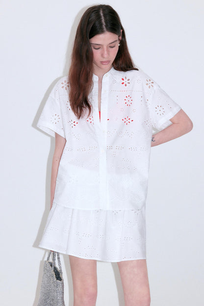 Summer Sheer Texture Lapel Shirt Skirt Set-Up