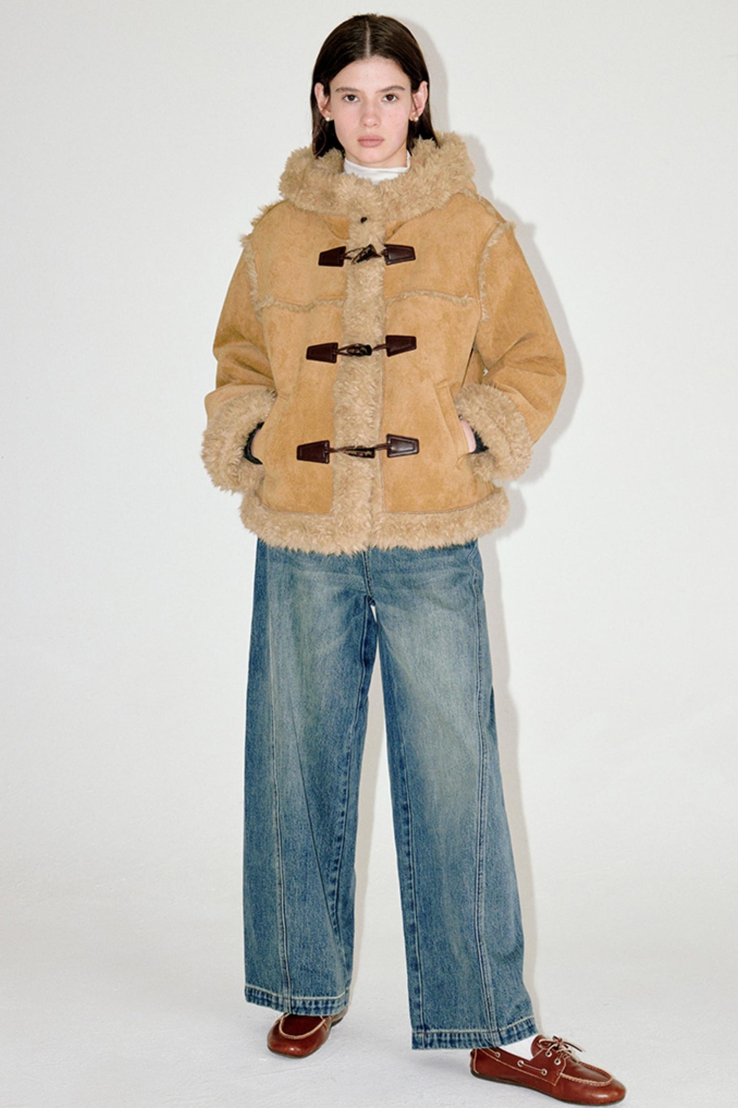 Horn Button Faux Fur Coat