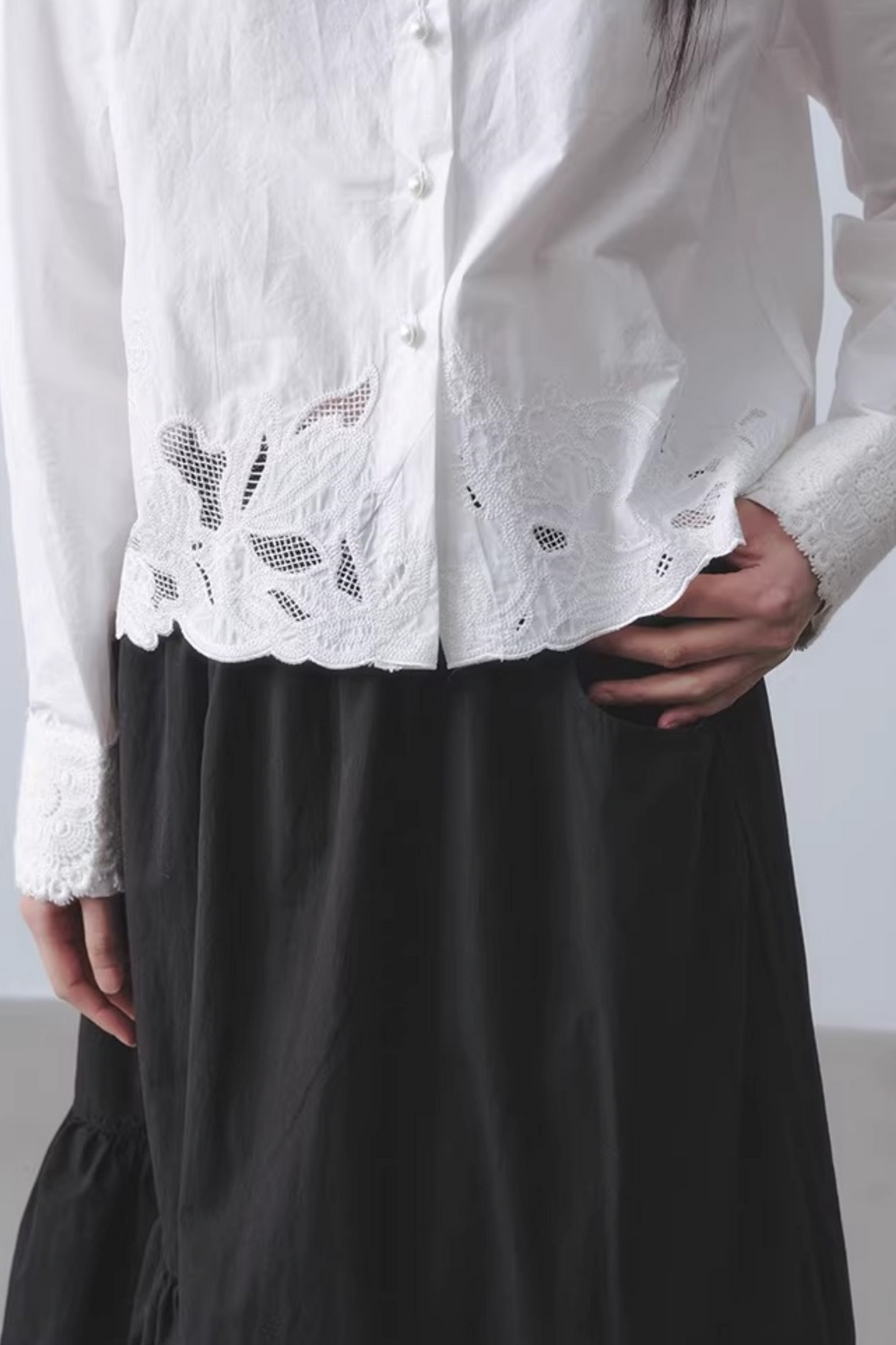 White Lace Embroidery Blouse
