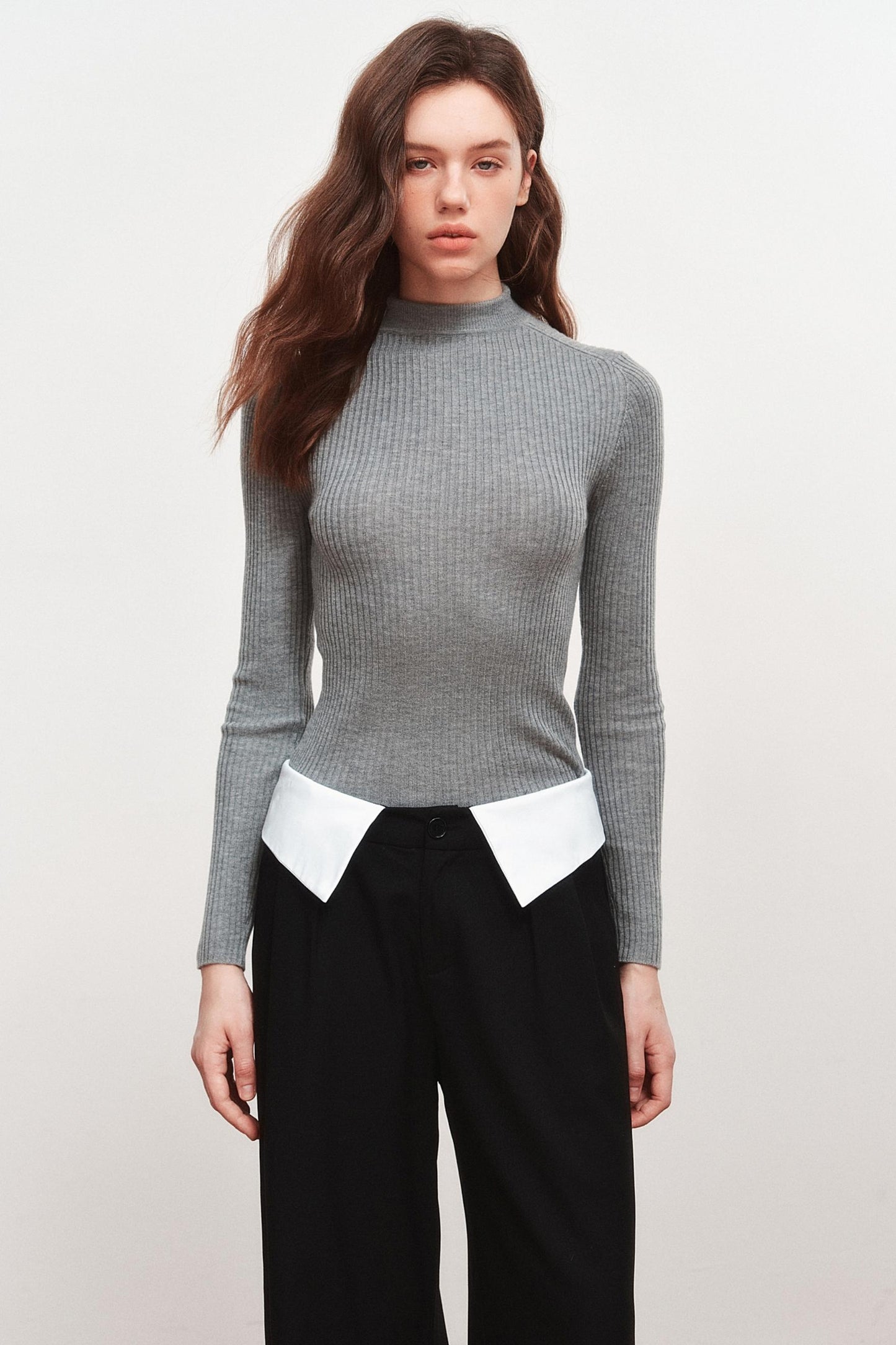 Gray Wide-Leg Suit Pants