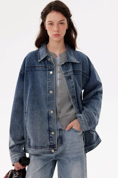 Vintage Distressed Silhouette Denim Jacket