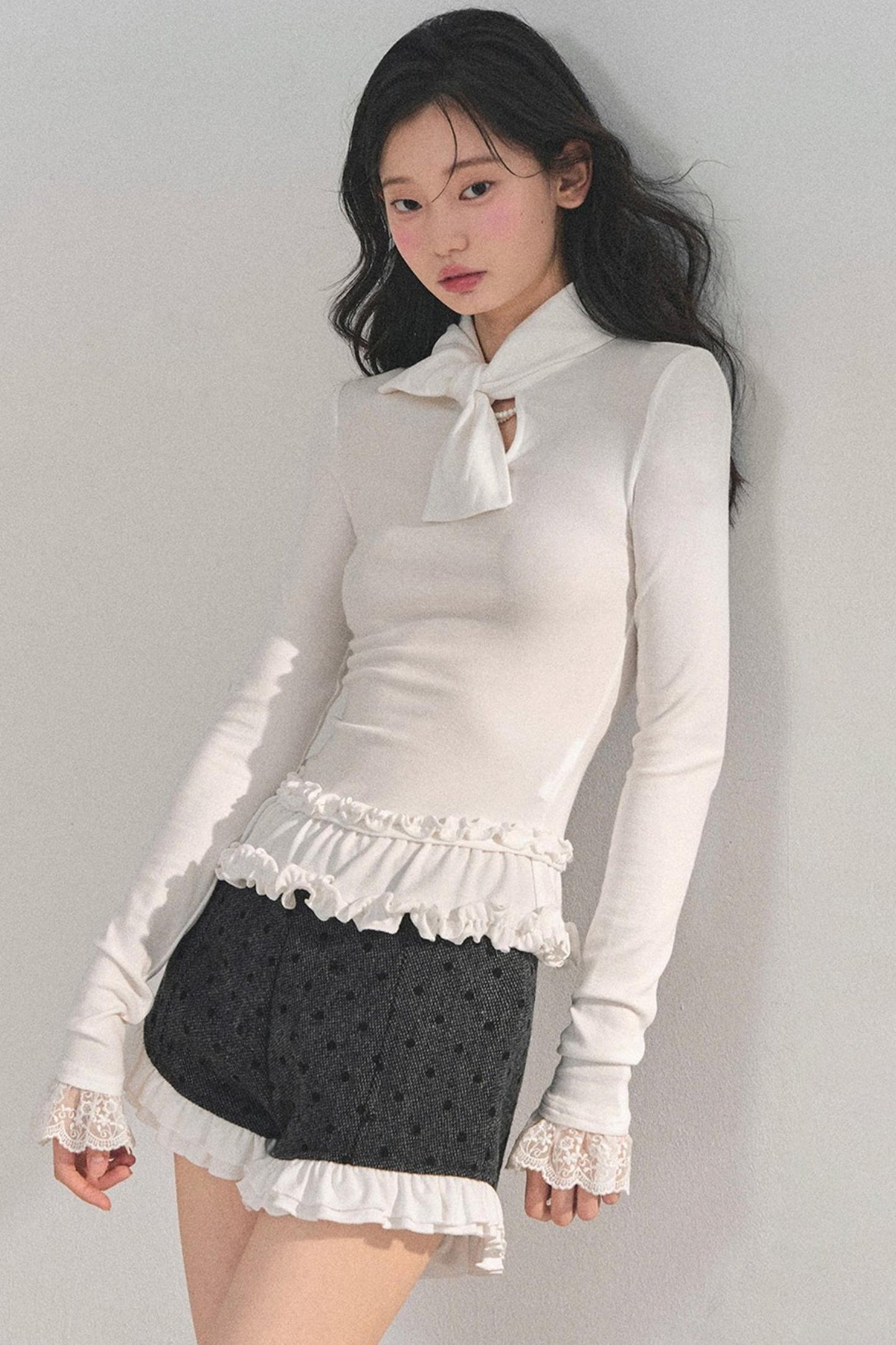 Ruffled Lace Bow Top