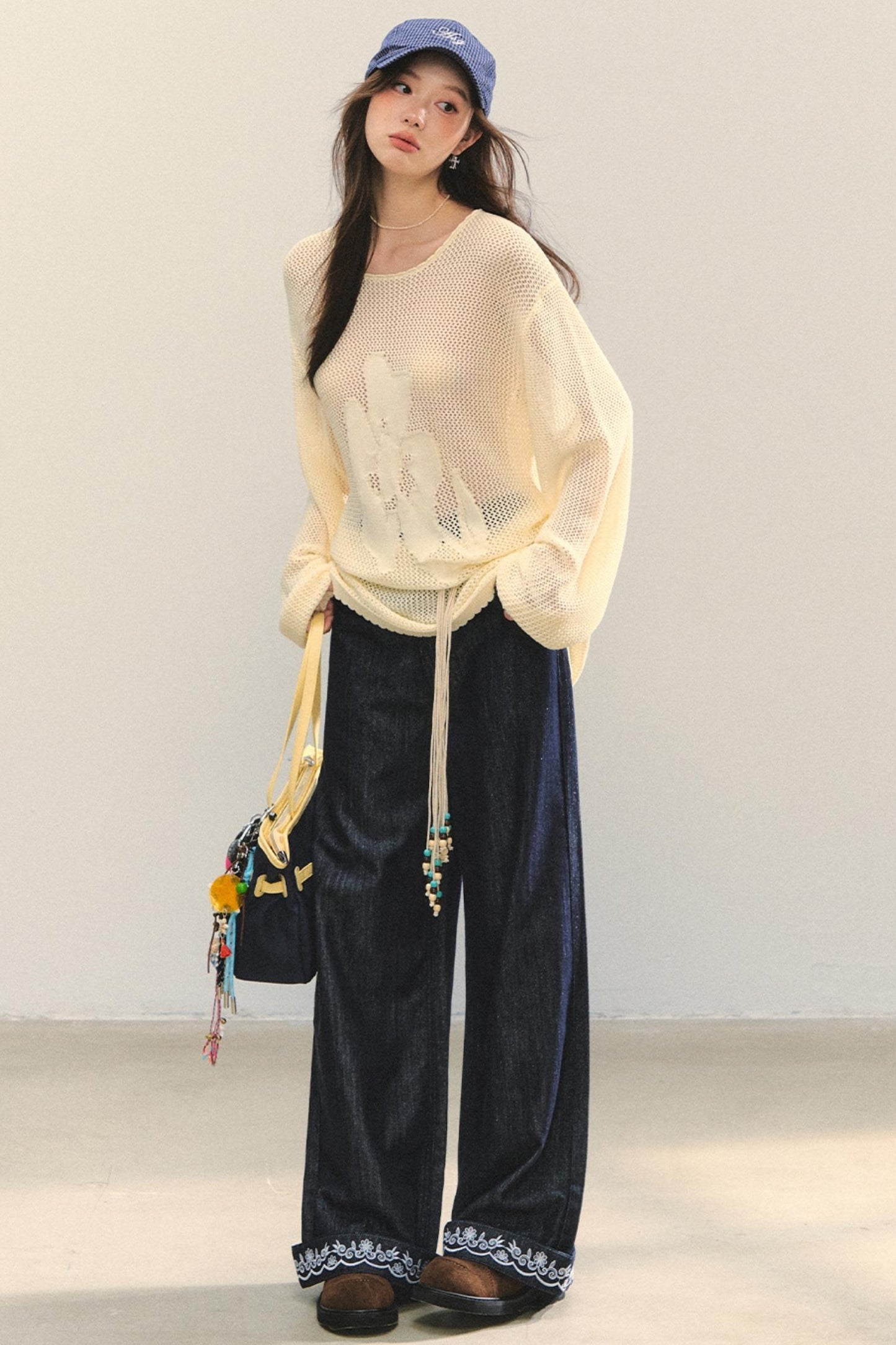 Embroidered Straight-Leg Pants