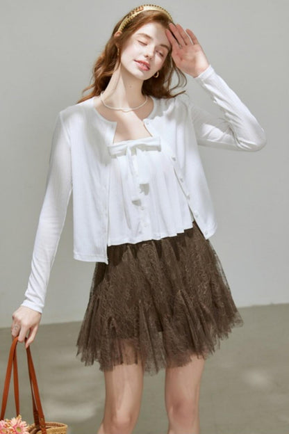 Cropped Cardigan Camisole Knit Set-Up