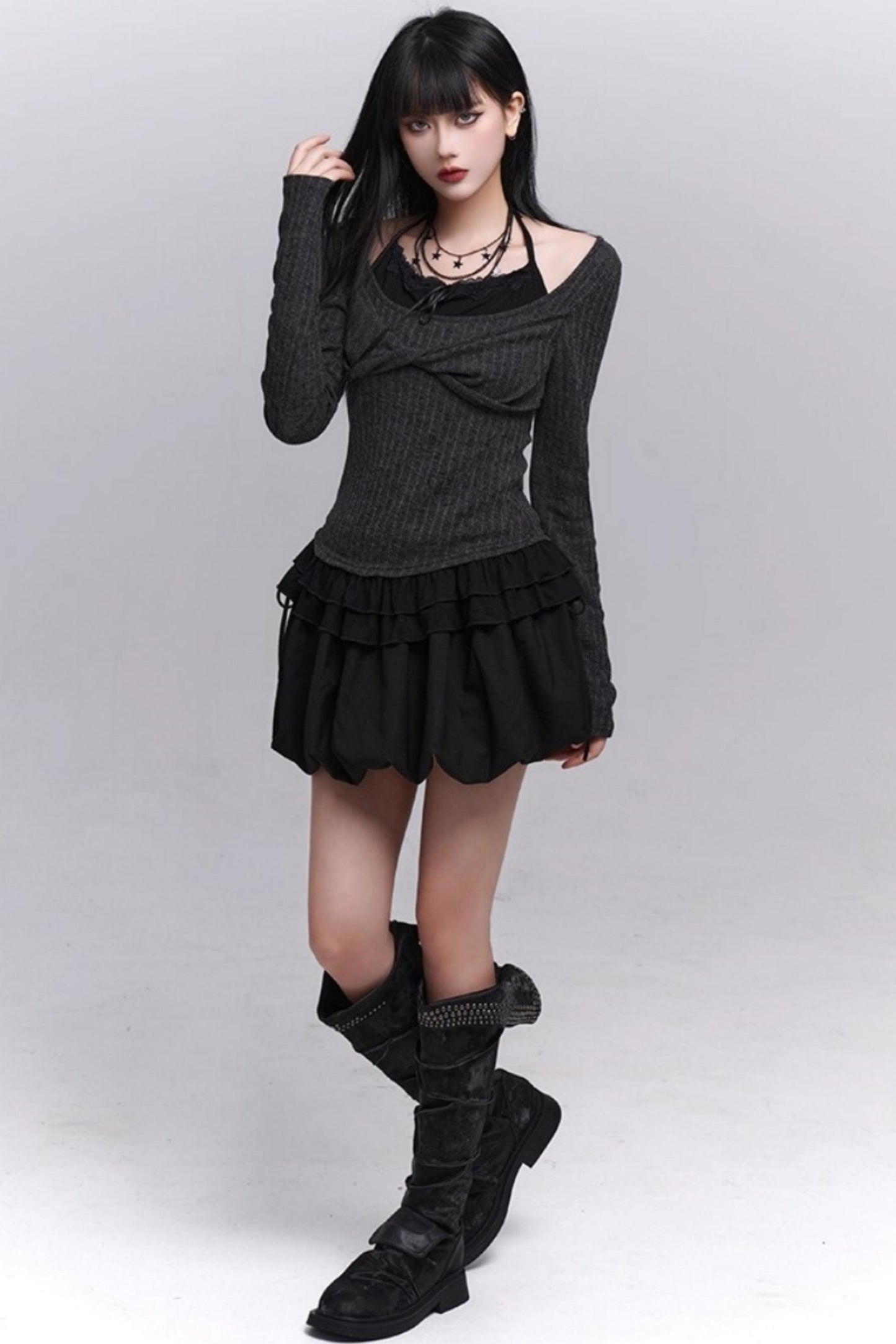 Early Gray Sleeve Halter Top