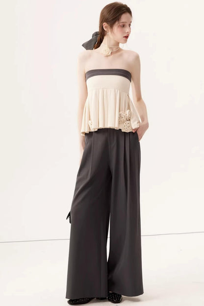 Gray High-Waisted Suit Pants