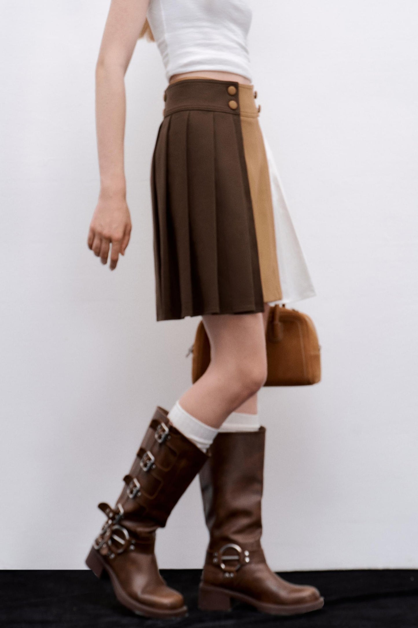 Detachable Pleated A-Line Skirt