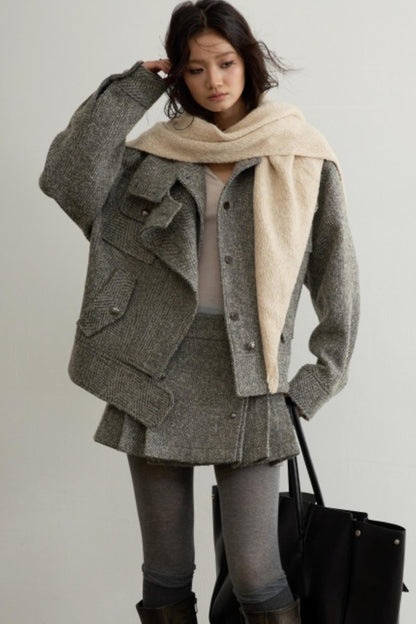 Herringbone Wool Silhouette Jacket Set-Up