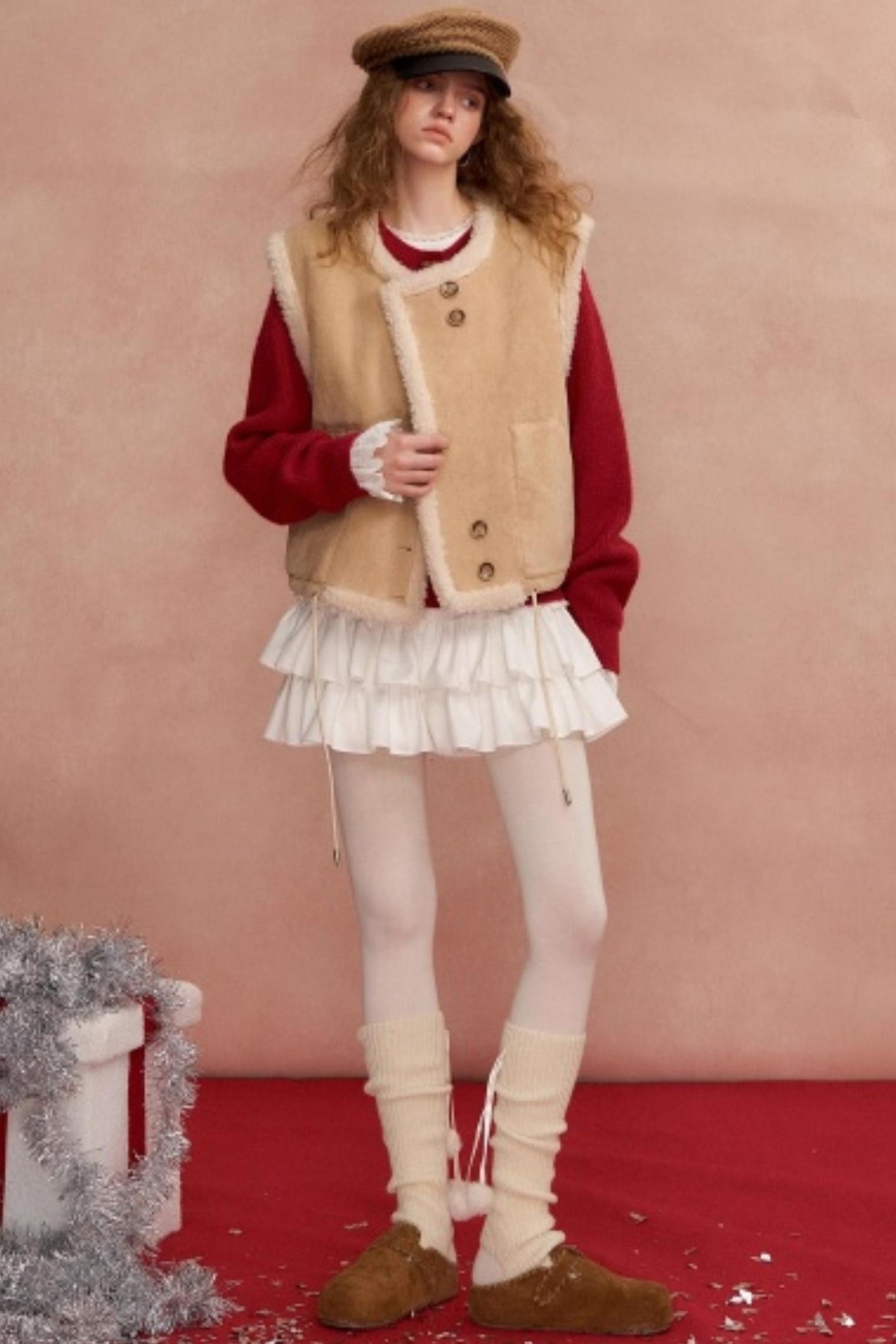 Buttoned Lamb Wool Reversible Vest