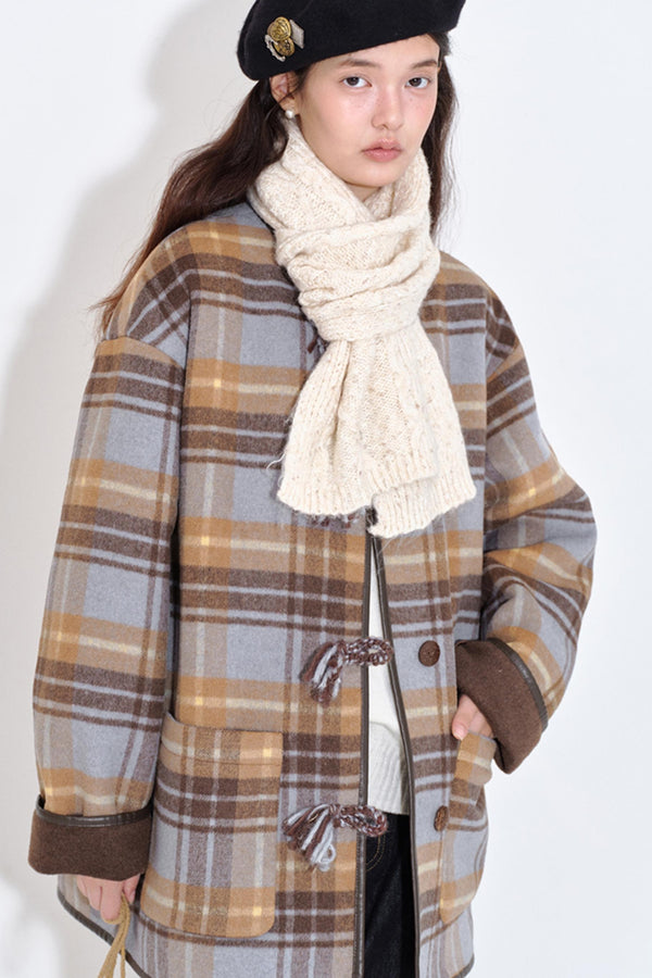 Handmade Textured Plaid Woolen Coat