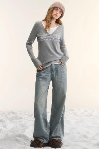 Washed Distressed Denim Pants