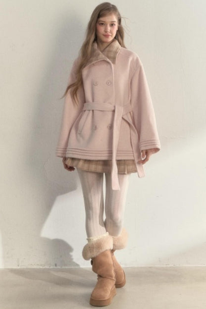 Plaid Double-Breasted Wool Coat