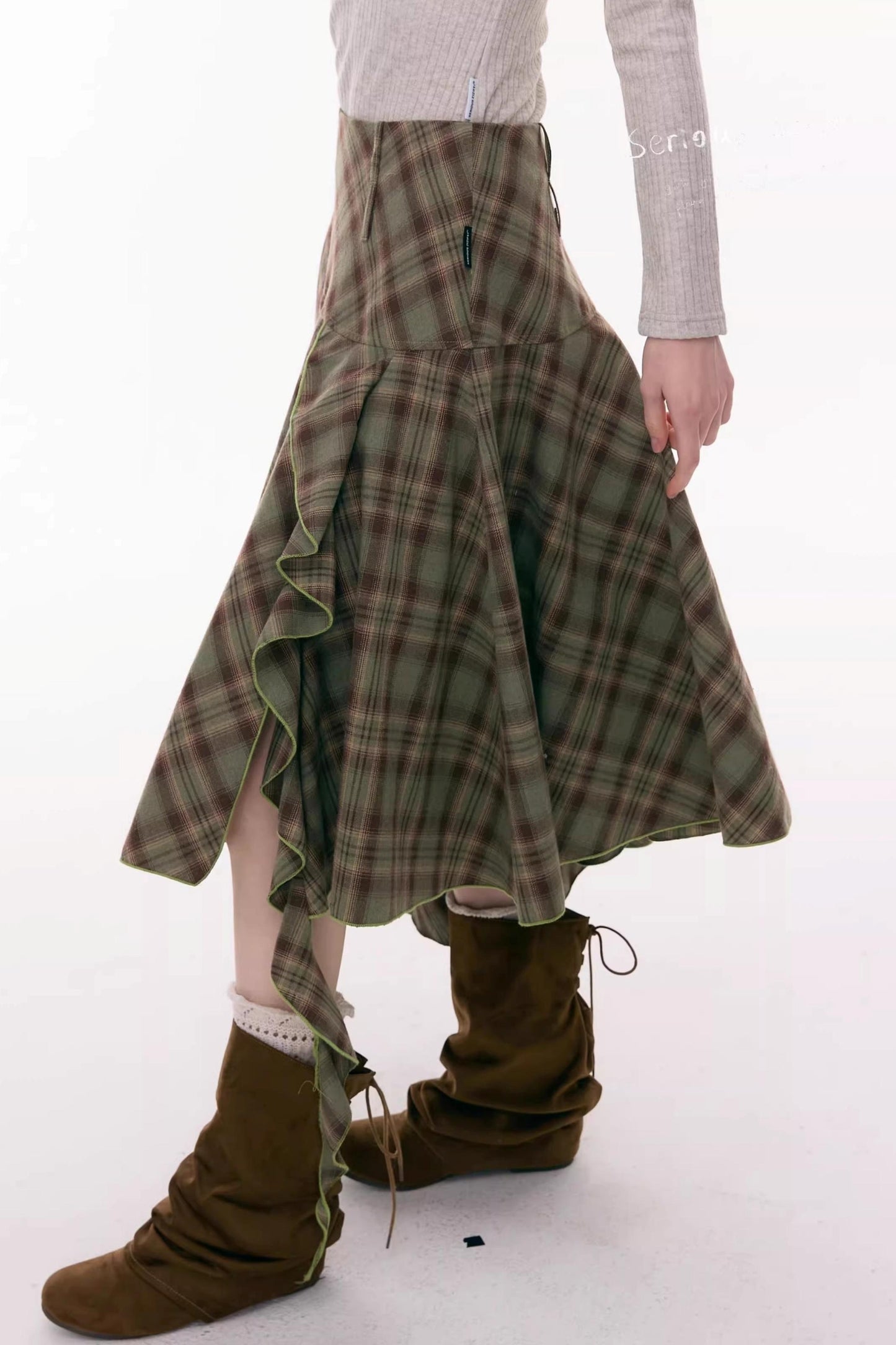 Autumn Plaid Asymmetrical Skirt