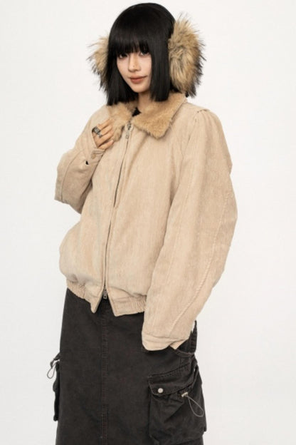 Retro Patchwork Fur Collar Jacket