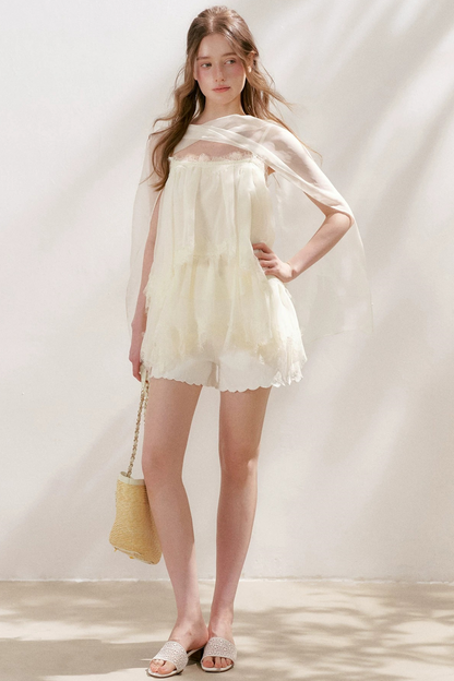 French Lace Mesh A-Line Skirt