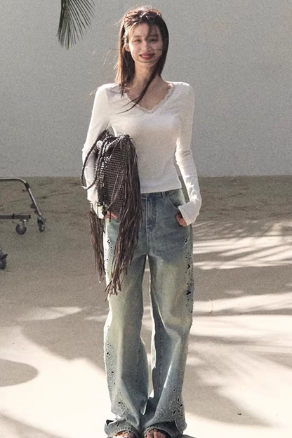 Lace V-Neck Slim-Fit Top