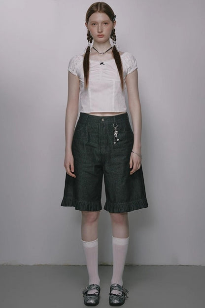 Nap Plaid Puff Sleeve Crop Top