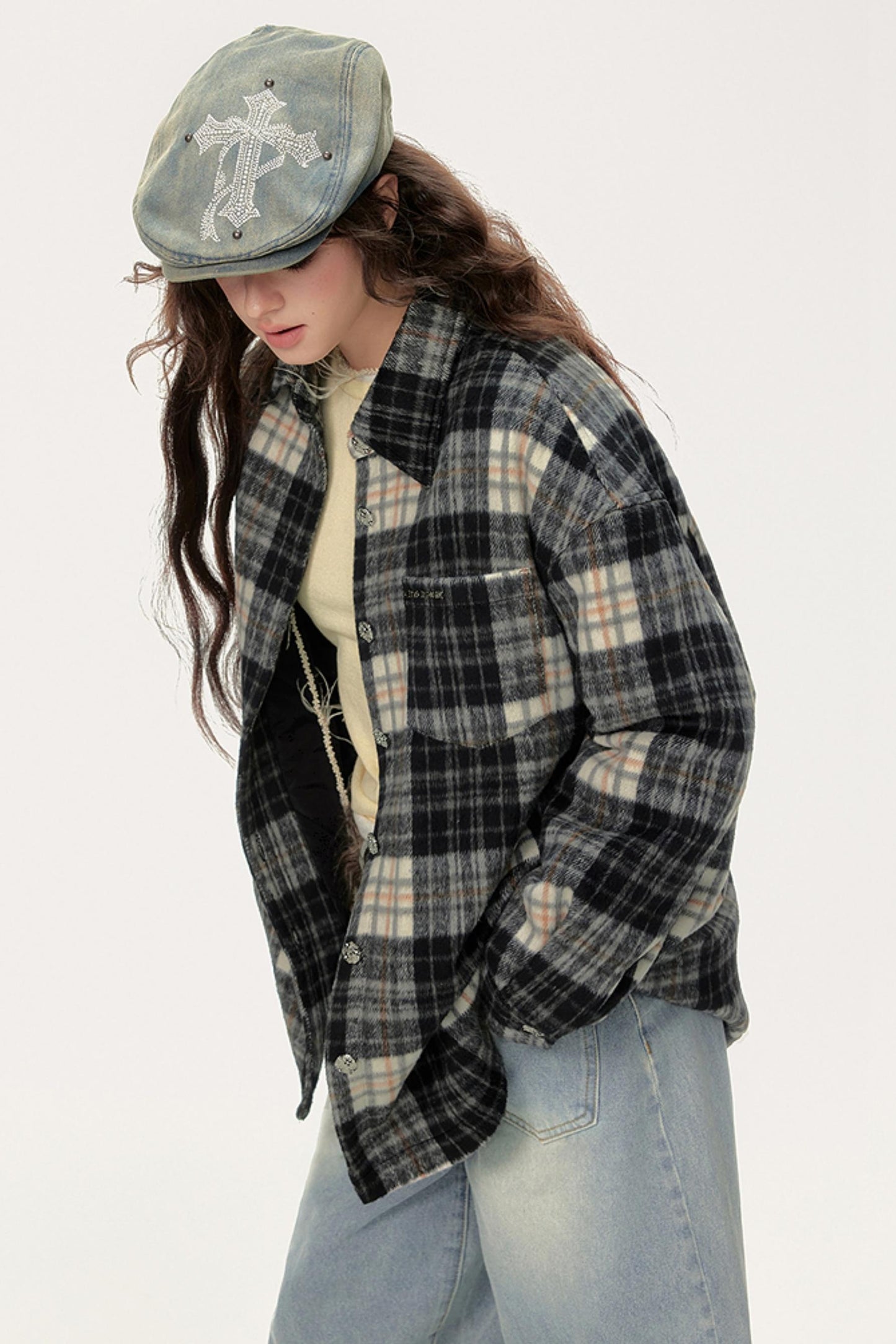 Chic Retro Plaid Collar Shirt