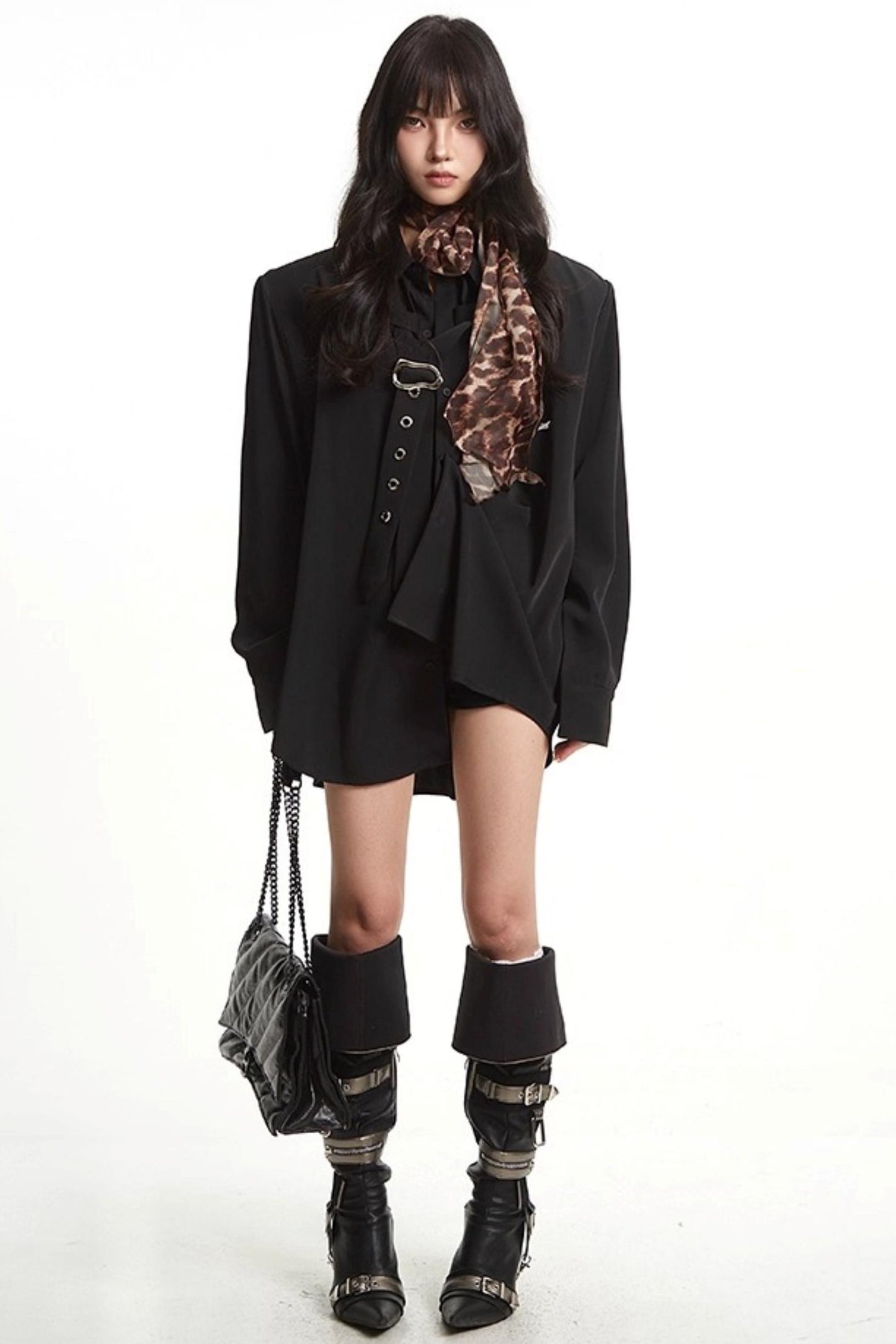 Metal Buckle Long-Sleeved Shirt