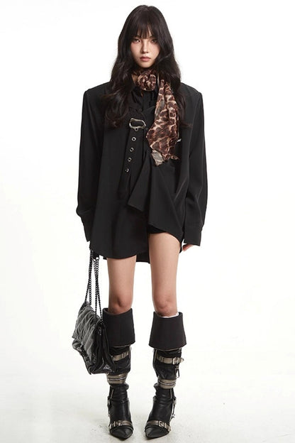 Metal Buckle Long-Sleeved Shirt