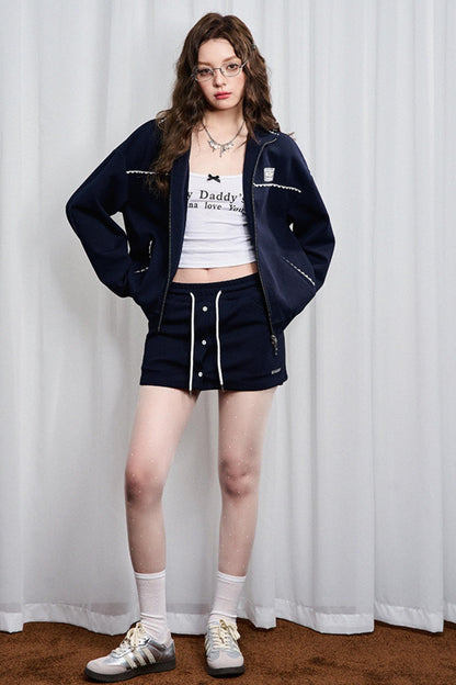 Navy Lace Jacket & Skirt Set-Up