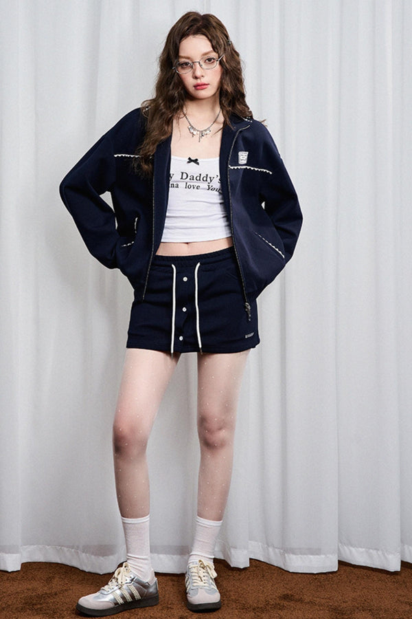 Navy Lace Jacket & Skirt Set-Up