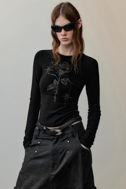 Hand-Painted Rose Knitted Top