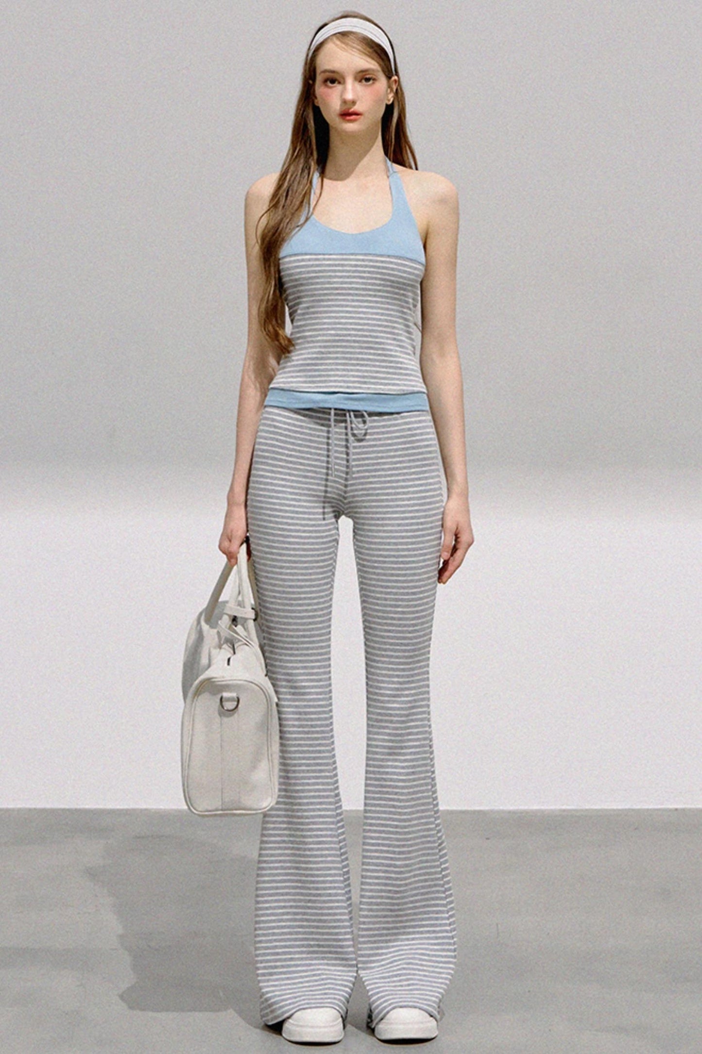 Striped Halterneck Knit Top Set-Up