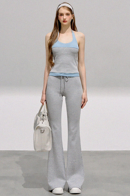 Striped Halterneck Knit Top Set-Up