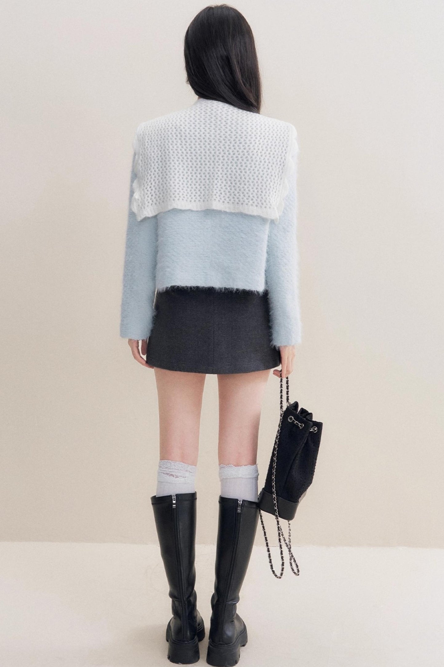 Bow Woolen Hem Skirt