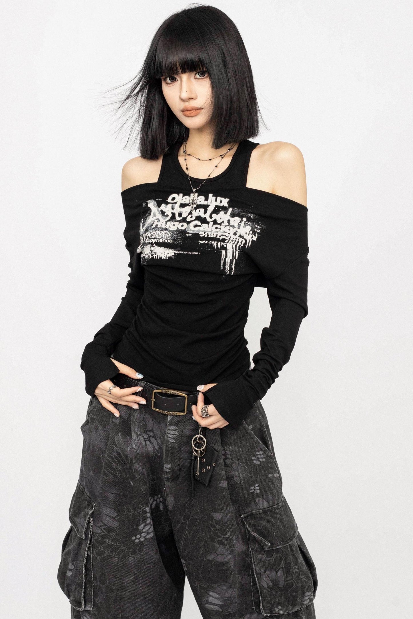 Swing Collar Design Slim T-Shirt