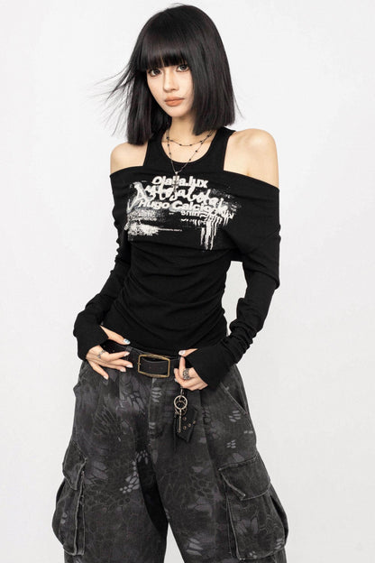 Swing Collar Design Slim T-Shirt