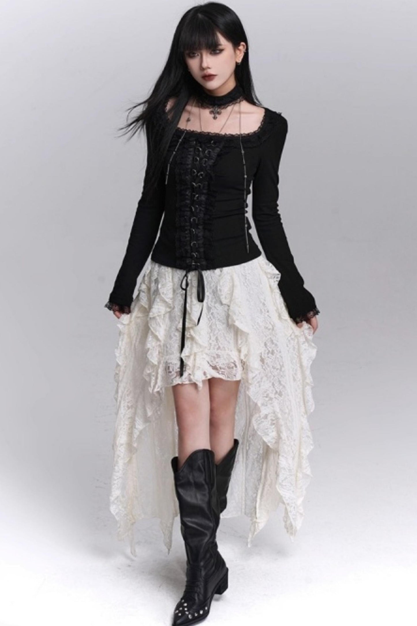Irregular Lace Hem Skirt