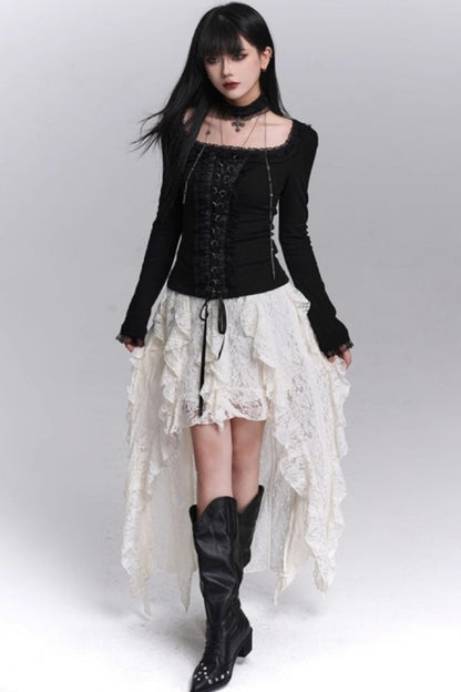 Irregular Lace Hem Skirt