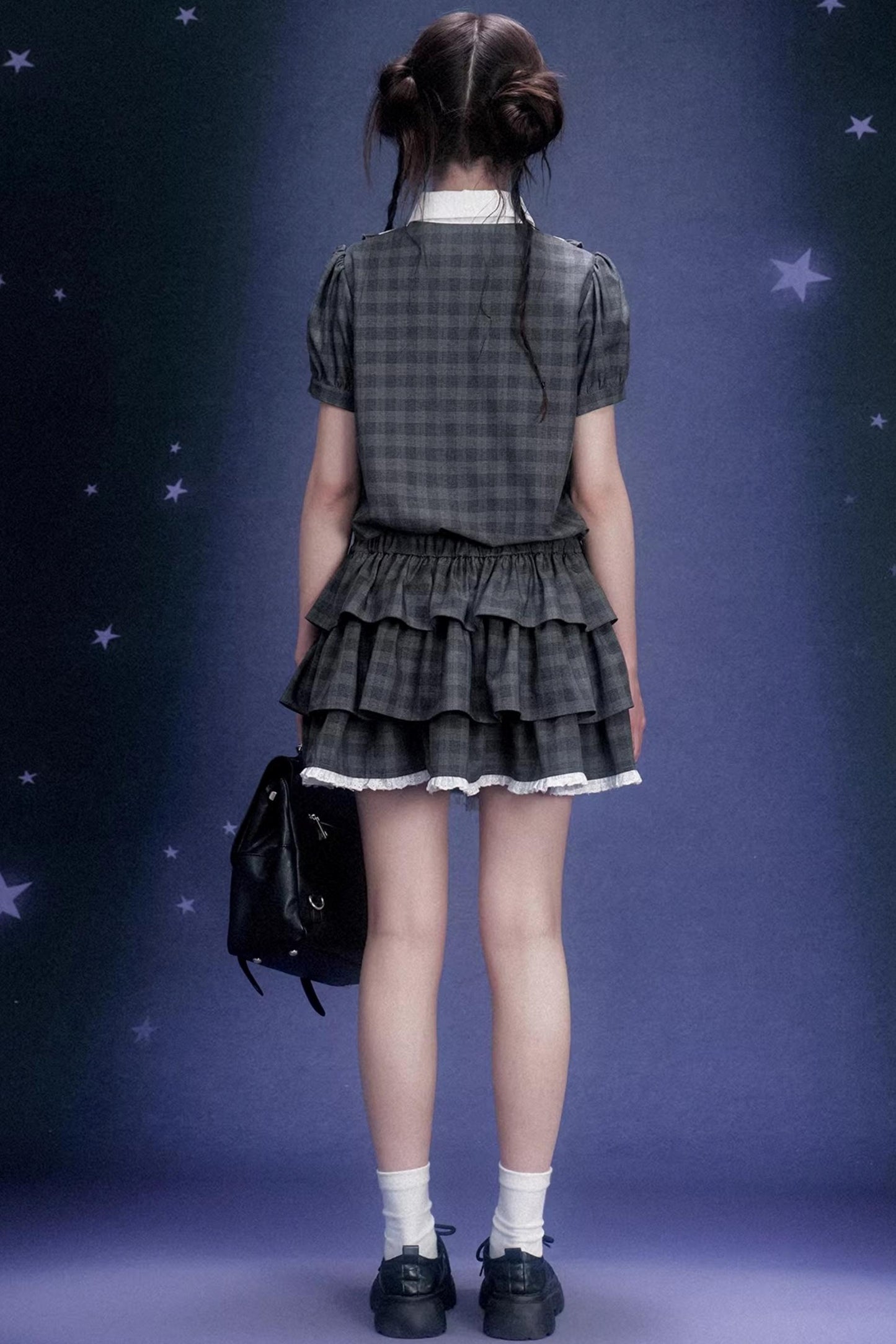 Gray Plaid Cake Dress Set