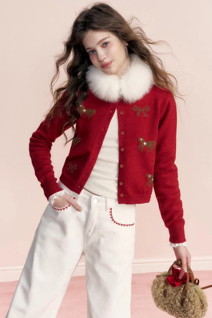 Floral Wool Bow Cardigan