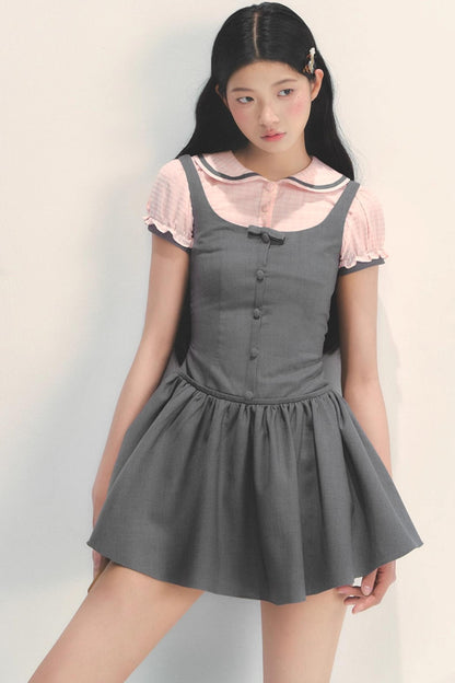 College Style Gray Pink Check Dress