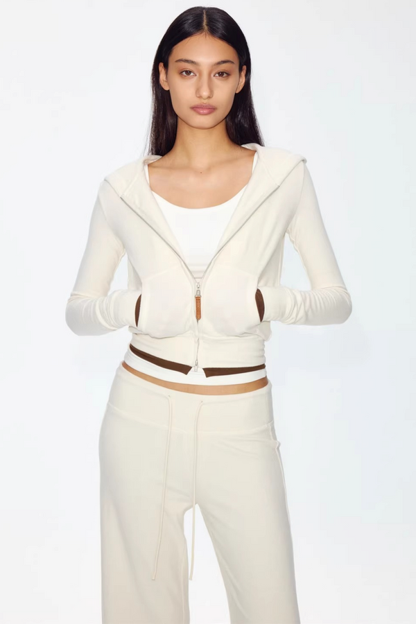 Color-Blocked Zipper Sweatshirt Top Set-Up