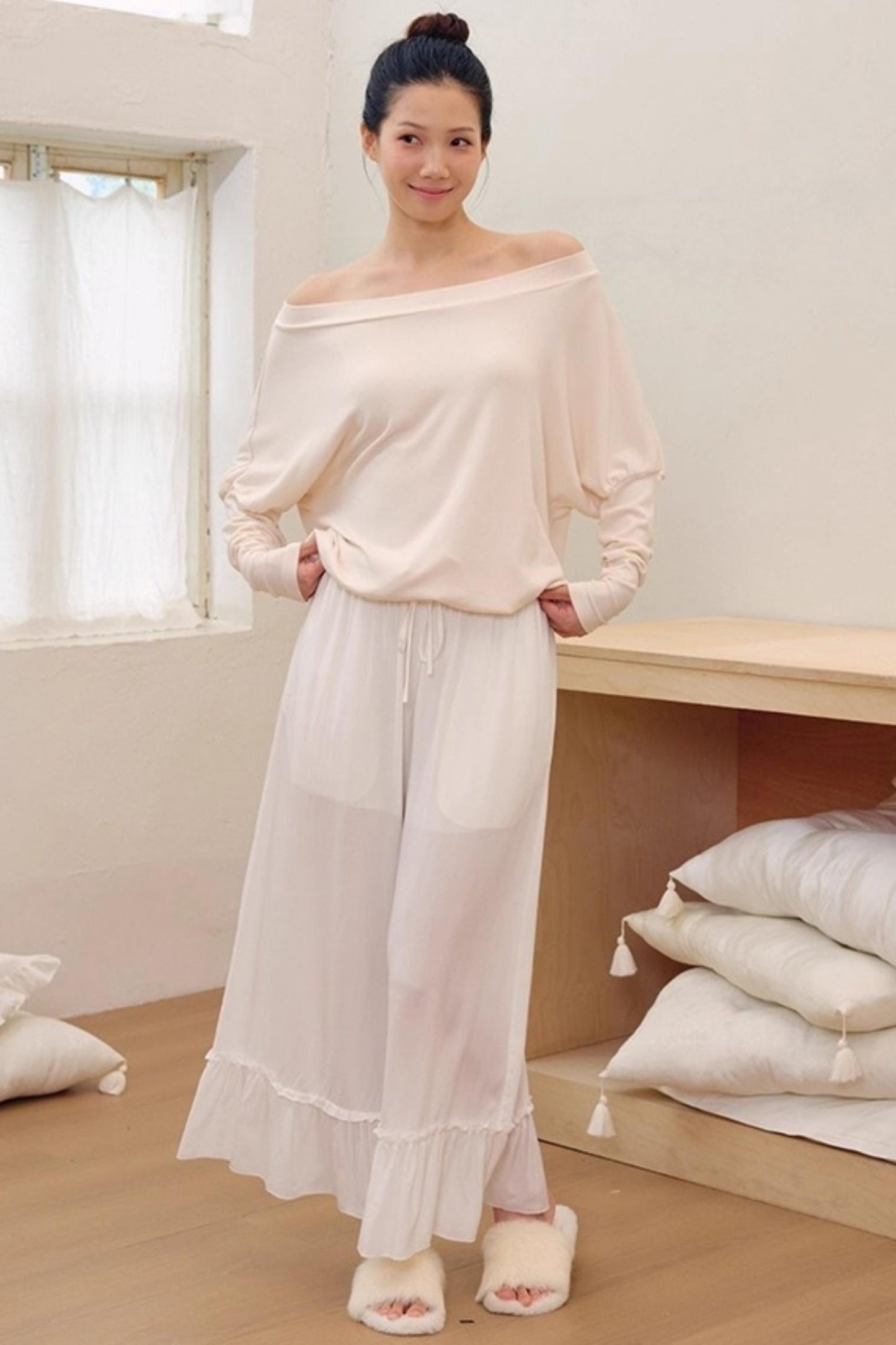 Puff Sleeves Cotton Long-Sleeved T-Shirt