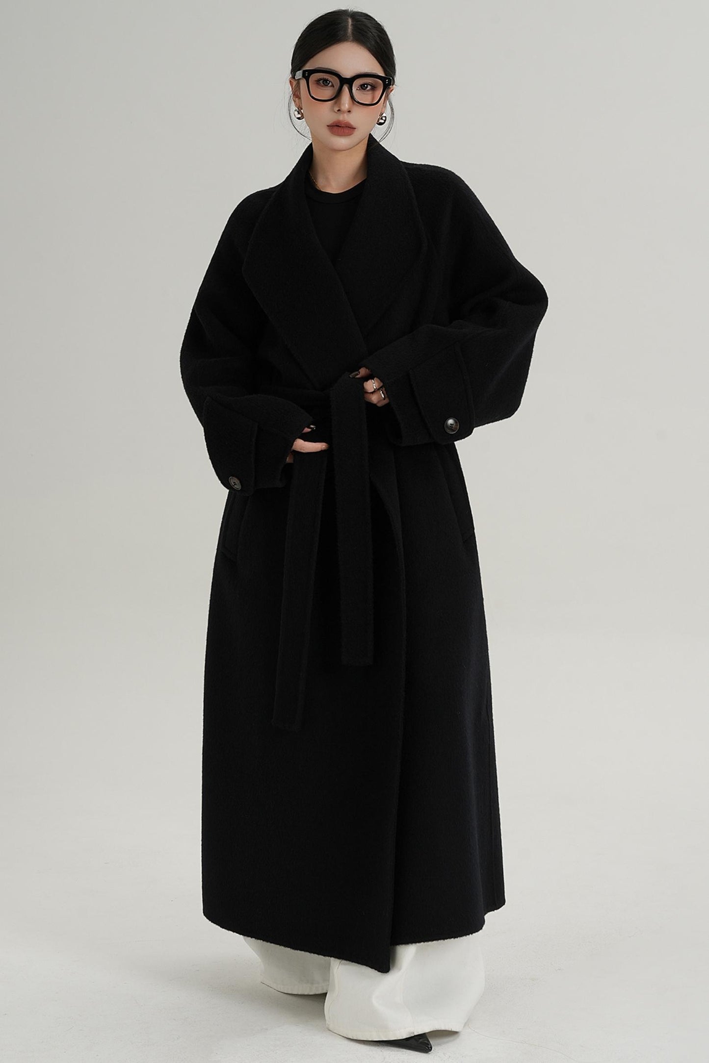 High-End Long Lapel Wool Reversible Coat