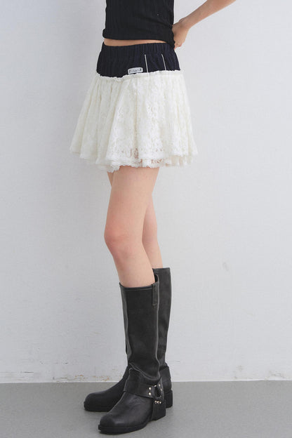 Color-Block Lace Tiered Skirt