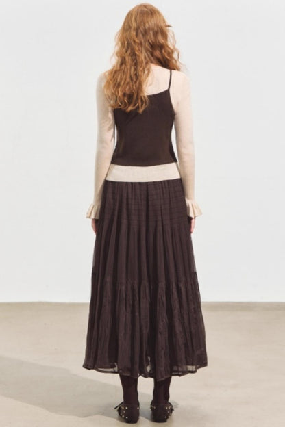 Fake Two Contrasting Tie-Up Sweater